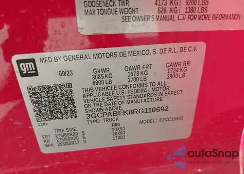 2024 Chevrolet Silverado 1500 2Wd Short Bed Custom z USA, uszkodzony, nr VIN 3GCPABEK8RG110692